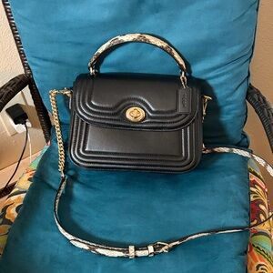 Coach Black Crossbody Bag with Gold and Snakeskin Straps